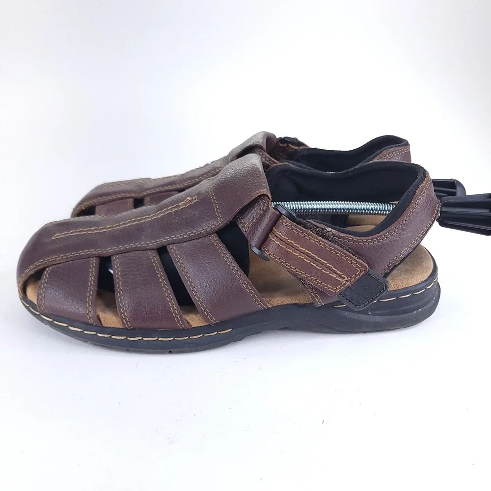 Dr Scholls Camden Fisherman Sandals Mens Size 11 M Brown Leather Memory Foam